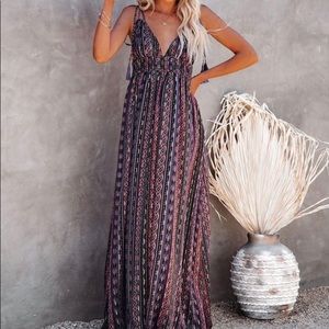 VICI Freestyle Metallic Smocked Maxi Dress